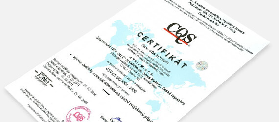 Certifikát kvality podľa ISO 9001:2009